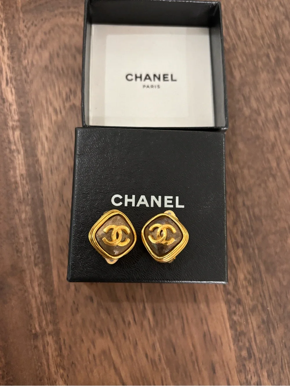 Authentic CHANEL 97A gold plated stone vintage clip on earrings